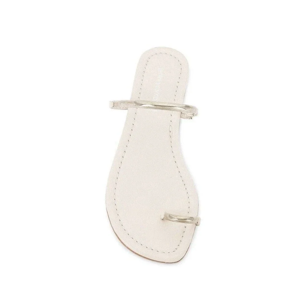 Jeffrey Campbell Discreet White Cream Leather Toe Ring Flat Sandals Slides Sz 6